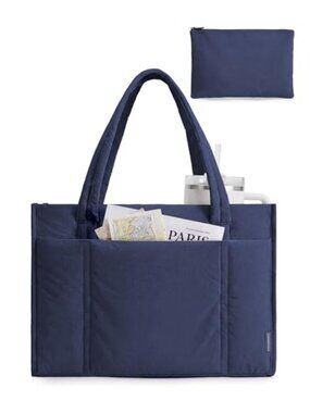2PC Puffer Tote Bag with Zipper Lightweight Shoulder Handbag for Travel Work Gym